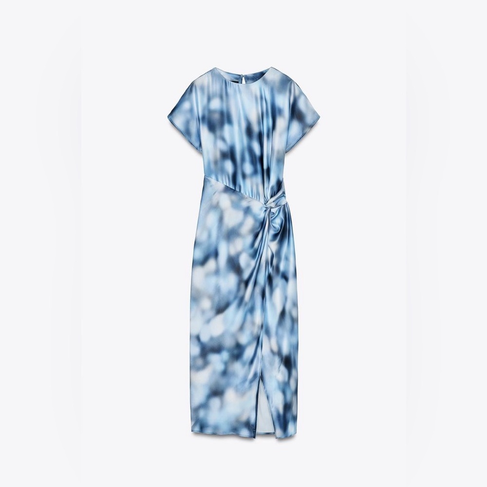 Zara Elegant Blue Wrap-Style Dress
